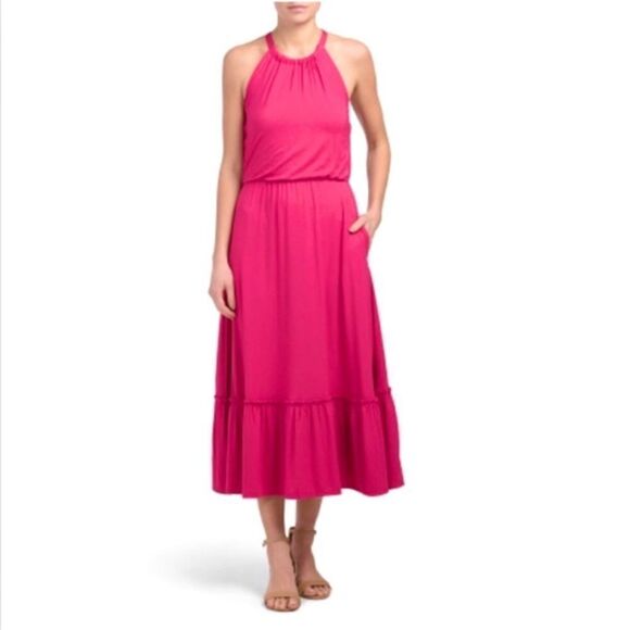 𝅺rachel Zoe Blousen Halter Pink Fuchsia Midi Dress - Picture 1 of 11